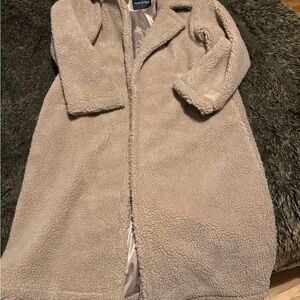Fabletics Teddy Long Coat in Light Taupe